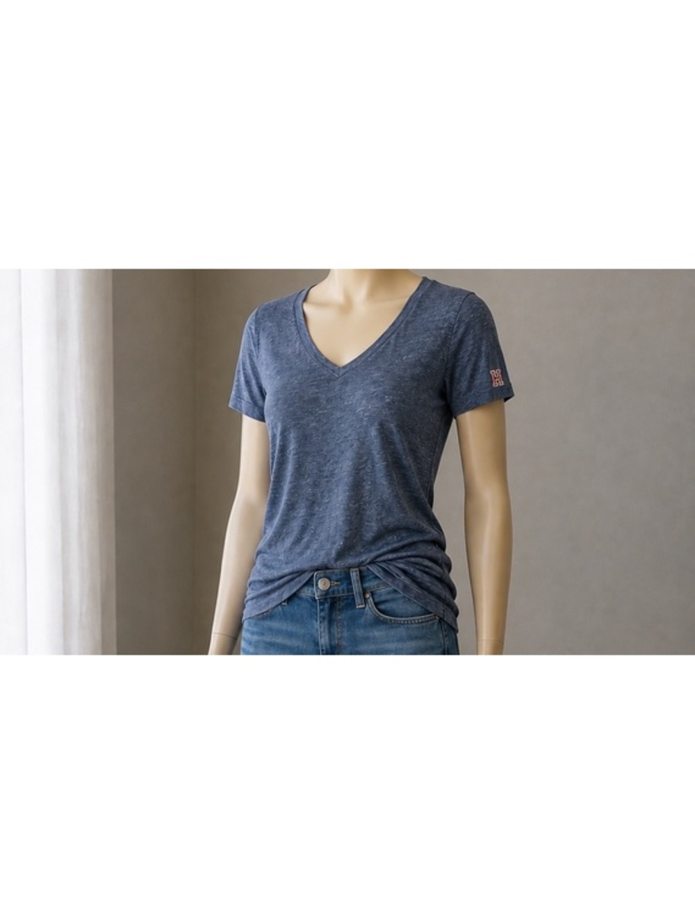 HOMAGE Women’s Small Blue Heather V Neck T Shirt Rayon Blend Made in USA